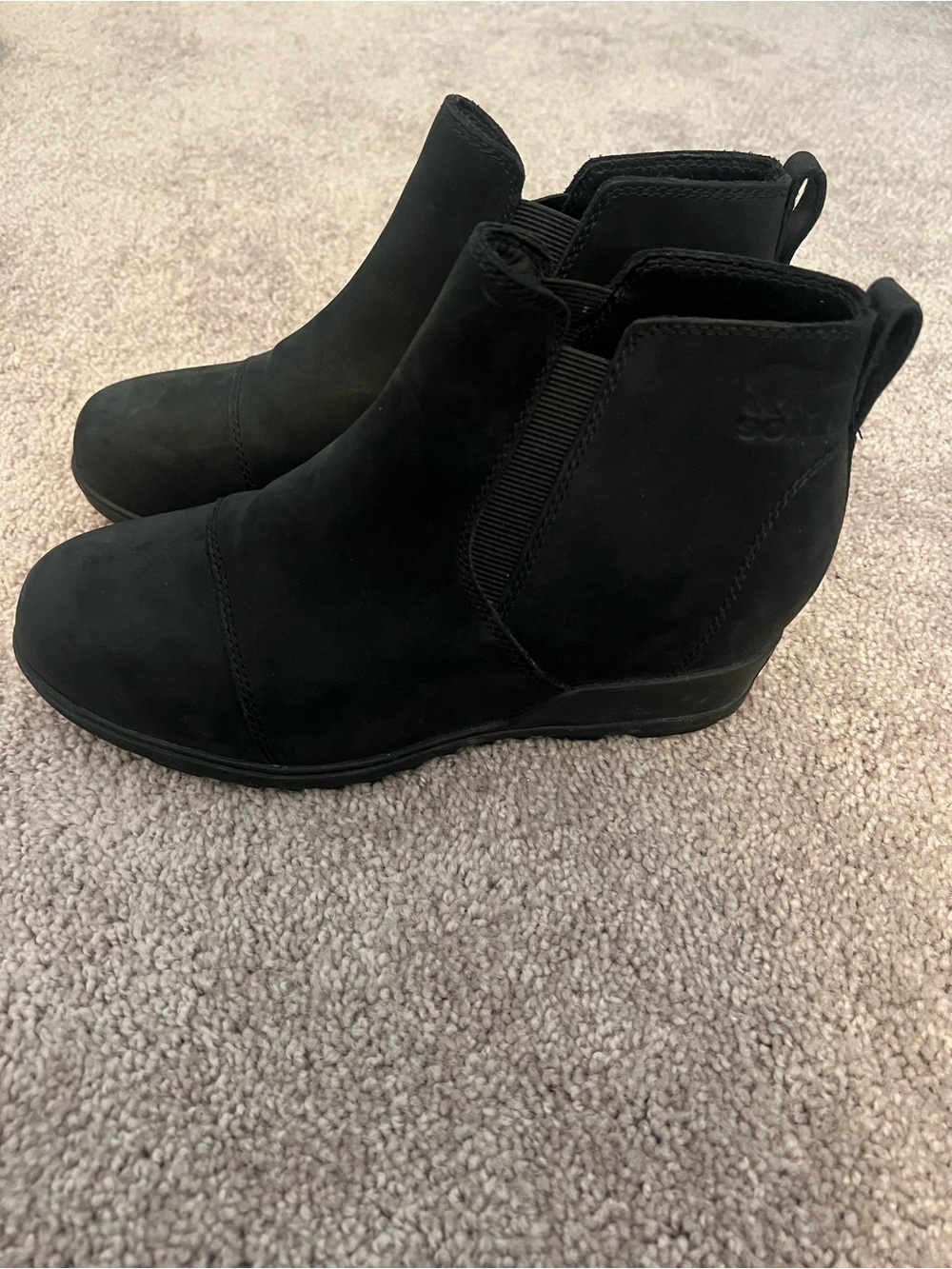 Sorel Black Suede Wedge Booties